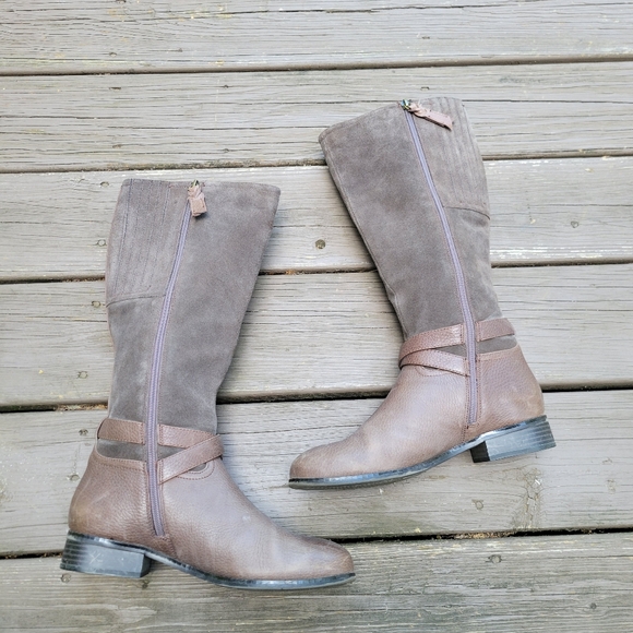 Vintage 90s y2k Brown Leather Suede Buckle Knee High Tall Equestrian Riding Boot - Picture 3 of 8